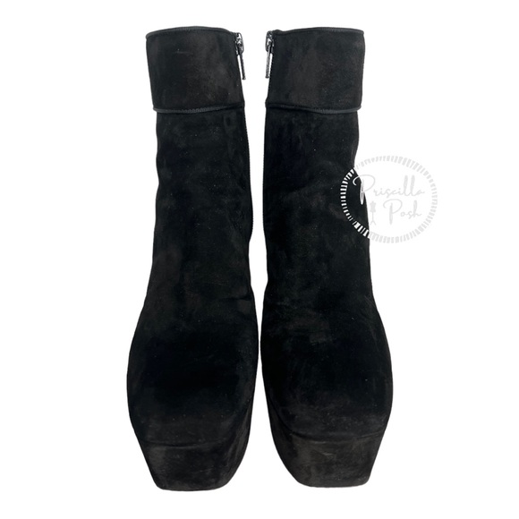 Christian Louboutin black suede platform ankle boot block heel square toe retro - Picture 6 of 16